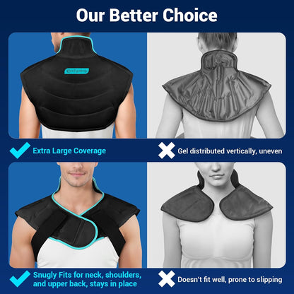 Comfytemp Large Ice Pack for Neck Shoulders Upper Back Pain Relief with Straps, Reusable Gel Ice Wrap Hot Cold Compress Therapy Recovery for Upper Back, Cervical Injuries, Rotator Cuff (Large, Blue)
