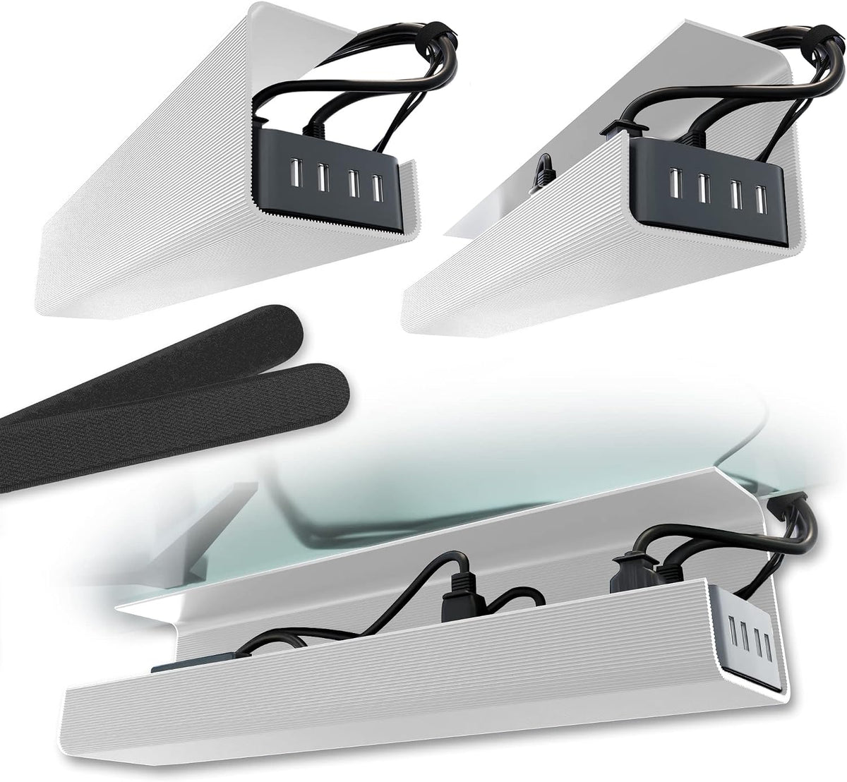Scanfield Under Desk Cable Management Tray, No-Screw, 17-Inch, 2-Pack Black