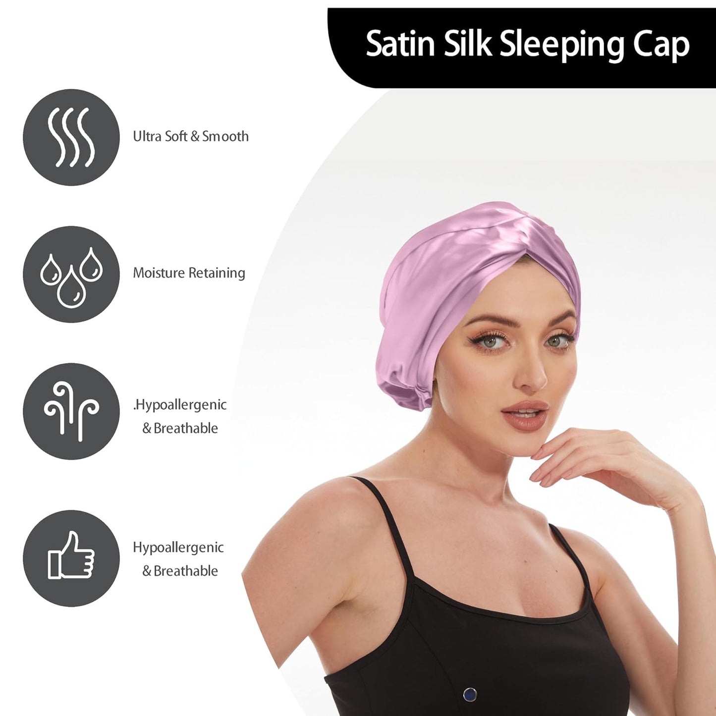 Adjustable Silk Satin Bonnet for Sleeping Hair Wrap, Double Layer Sleep Cap, Night Turban for Large Long Curly Braid Women Men Hair - Matcha Green