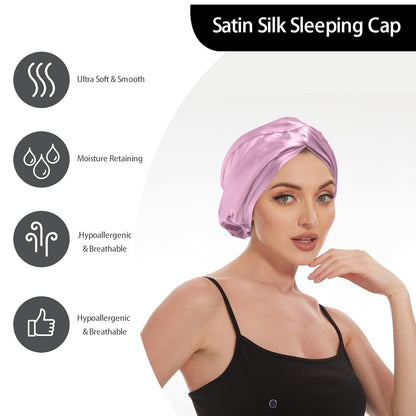Adjustable Silk Satin Bonnet for Sleeping Hair Wrap, Double Layer Sleep Cap, Night Turban for Large Long Curly Braid Women Men Hair - Matcha Green