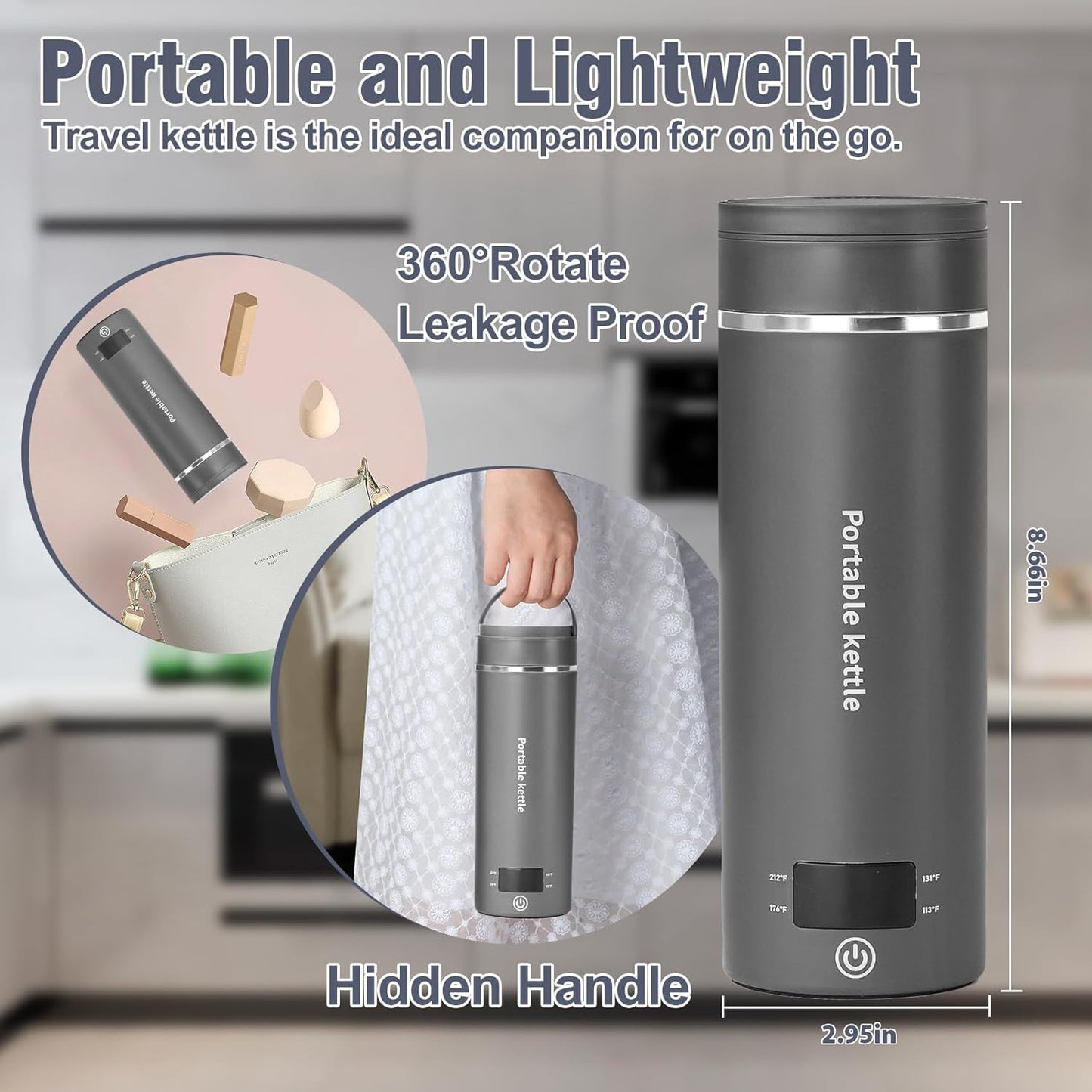 Travel Electric Kettle Portable Mini Kettle,Small Hot Water Boiler with 4 Temperature Settings,304 Stainless Steel,Fast Boiling Water with Auto Shut-Off and Boil Dry Protection,400ml (Beige, 400ML)