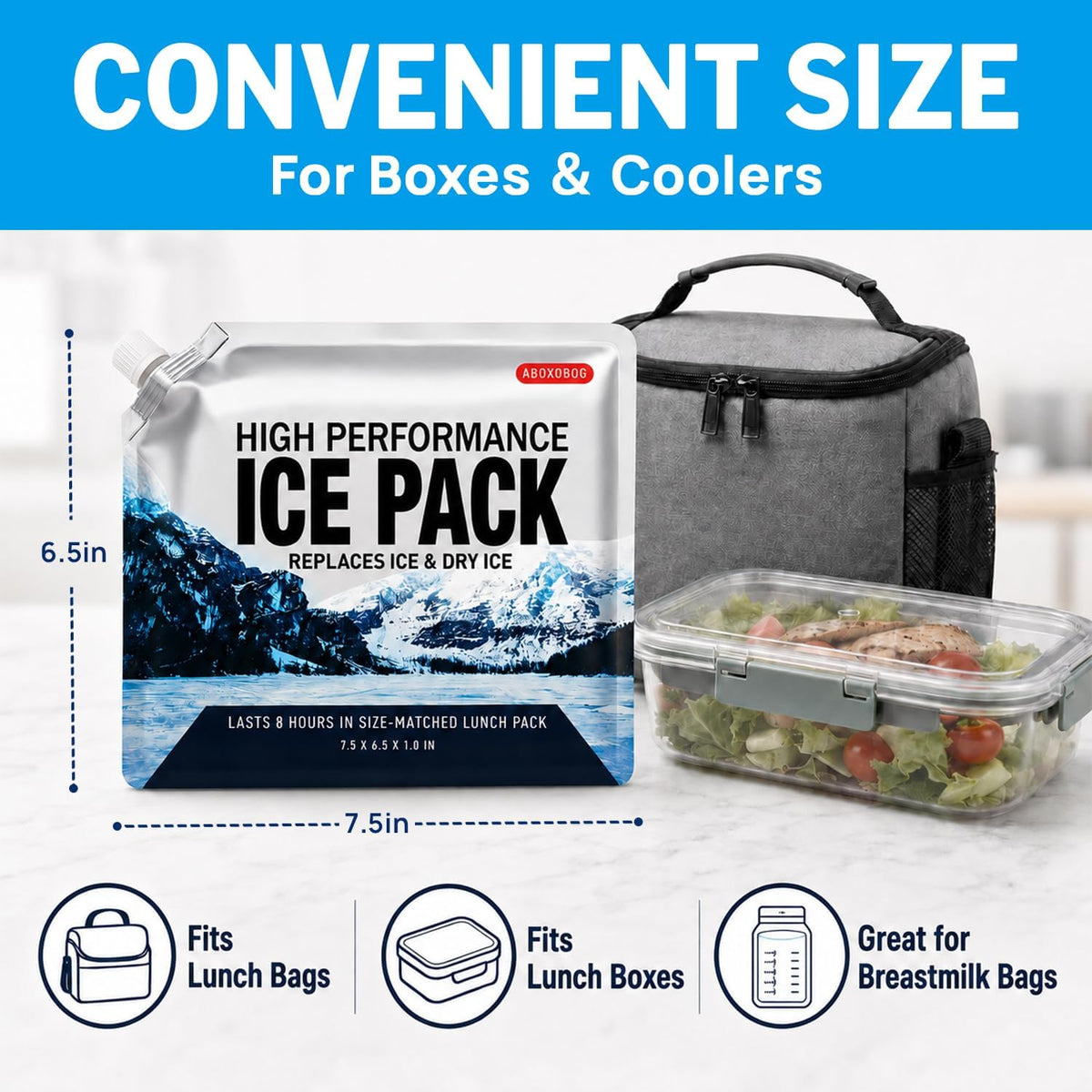 Reusable Ice Packs for Cooler Bag & Large Lunch Box, Long Lasting Gel Freezer Pack for Backpack, Heavy Duty Cold Packs for Camping, Travel, 3 Pack (9.8"x9.8")