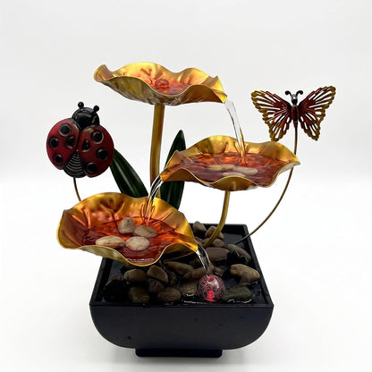 Tabletop Fountain,Indoor Water Fountain,Home Fengshui Décor Zen Relaxation Soothing Sound Machine for Office,Living Room,or Bedroom,Green Lotus,Hummingbird & Pink Flower