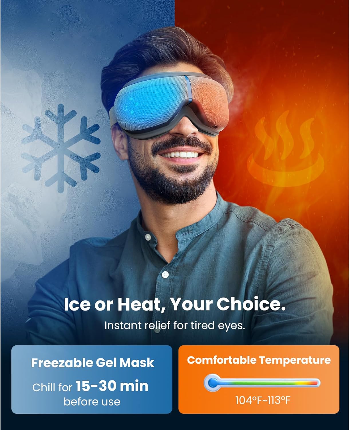 BOB AND BRAD Eye Massager with Heat and Cooling, FSA Eligible HSA Birthday Gifts for Women Men, EyeOasis 3 Elite Eye Massager for Migraine, Heated Eye Mask for Dry Eye Head Tension and Stress Relief