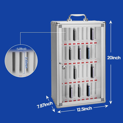 24 Slots Cell Phone Locker,Pocket Chart Cell Phones Storage Cabinet for Cell Phones,Wall-Mounted with a Locked, Lock Box for Phone with Handle for Enterprise & Classroom - Silver