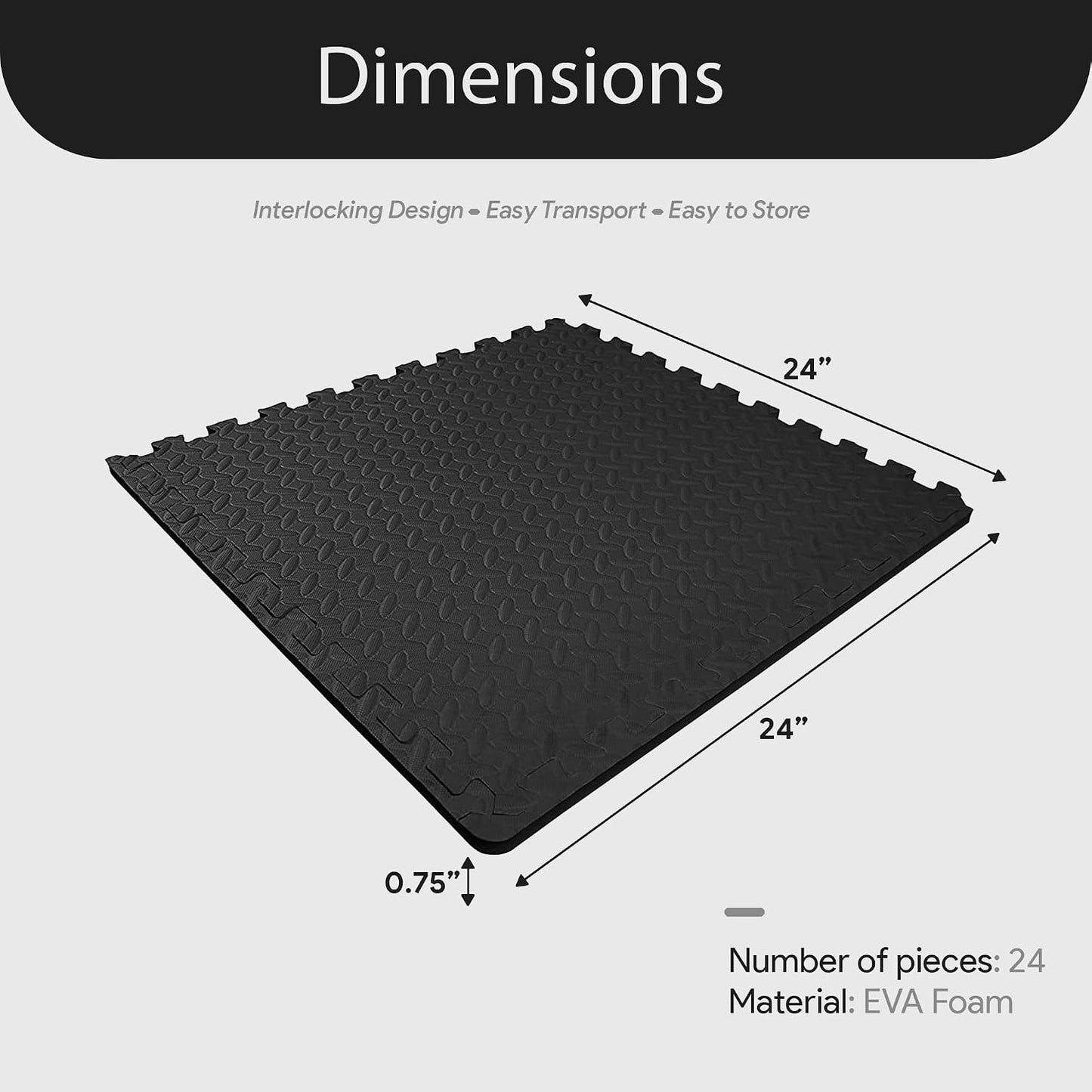 BalanceFrom Puzzle Exercise Mat 1/2" Thick, EVA Interlocking Foam Floor | Tiles for Home Gym, Mat for Home Workout Equipment, Floor Padding for Kids, Black, 24 in x 24 in x 1/2 in, 144 Sq Ft-36 Tiles