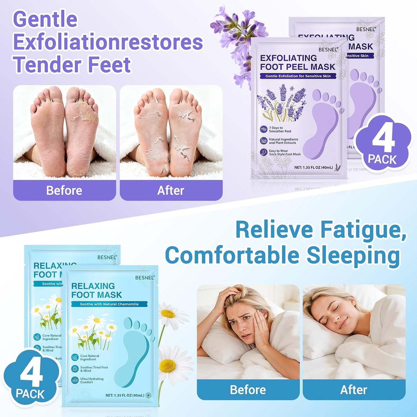8 Pack Moisturizing Foot Mask,Hydrating Foot Masks for Dry Cracked Feet,Soothing Dry Skin Moisturizer Socks for Baby Soft Feet,Teacher Appreciation Gifts,Foot Care Spa Gifts for Women Men(4 Styles)