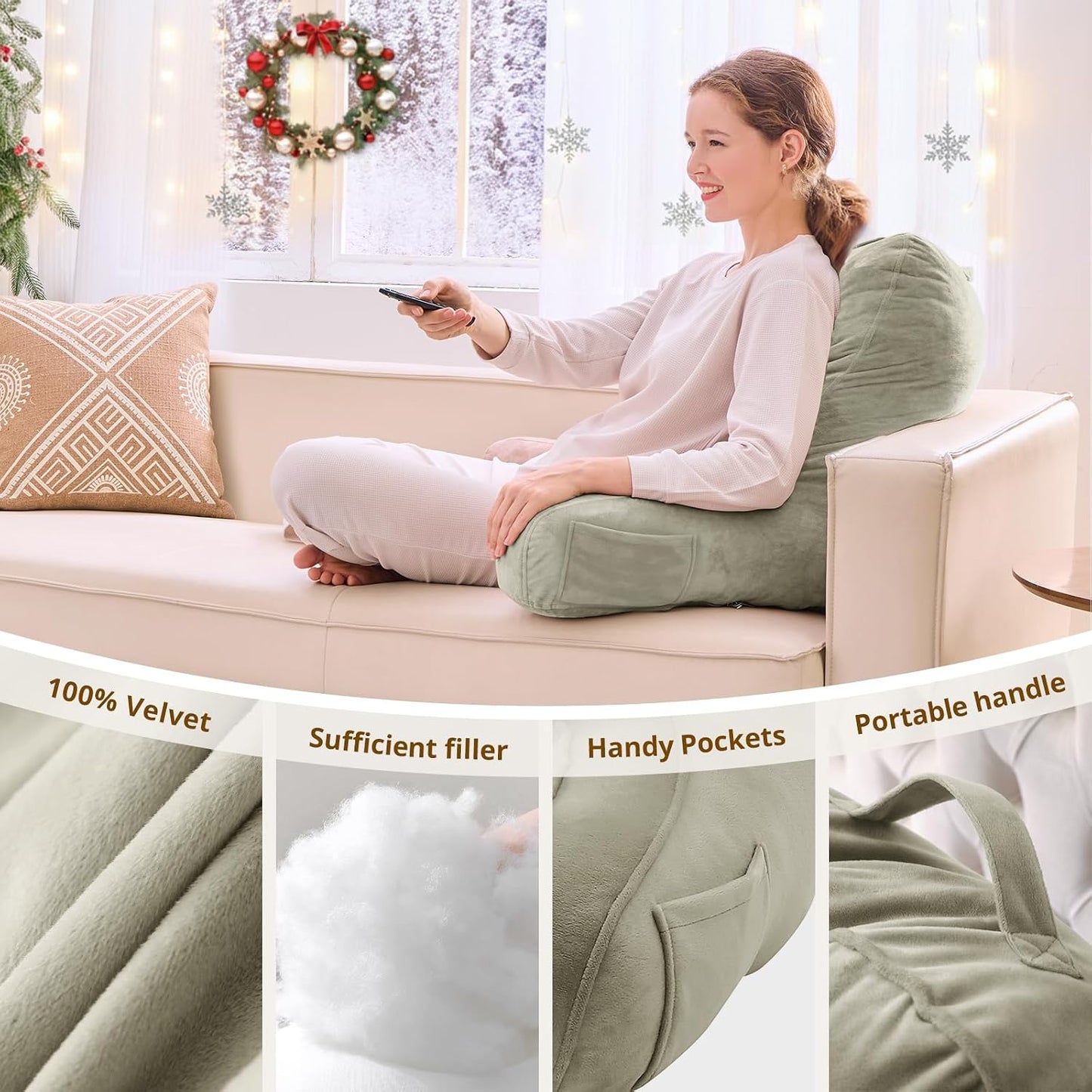 Sasttie Reading Pillows for Sitting in Bed Adult, Back Pillow Bed Sitting Up, Back-Rest Support Cushion for Sit Up on Couch, Sofa, and Floor, Dorm Essentials, Oeko-Tex Certified, Dark Grey