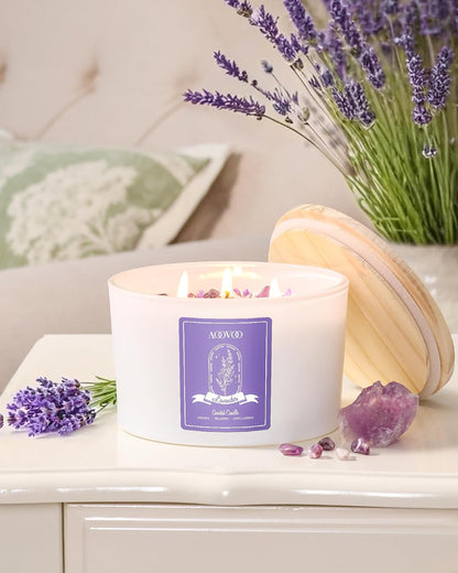 AOOVOO Lavender Scented Candles for Women - Aromatherapy Candle with Crystals Inside, 10oz Soy Candles for Home Scented, Birthday Gifts Mothers Day Candle for Women Mom