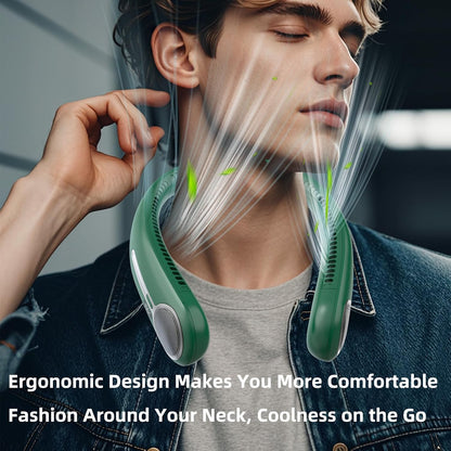 Portable Neck Fan, Personal Wearable Bladeless Fan, 6000mAh USB Rechargeable, 360° Airflow, LED Display, 4-Speeds, Hands Free Fan for Outdoor Indoor, Birthday Gifts for Men Women Dad Mom (Black)
