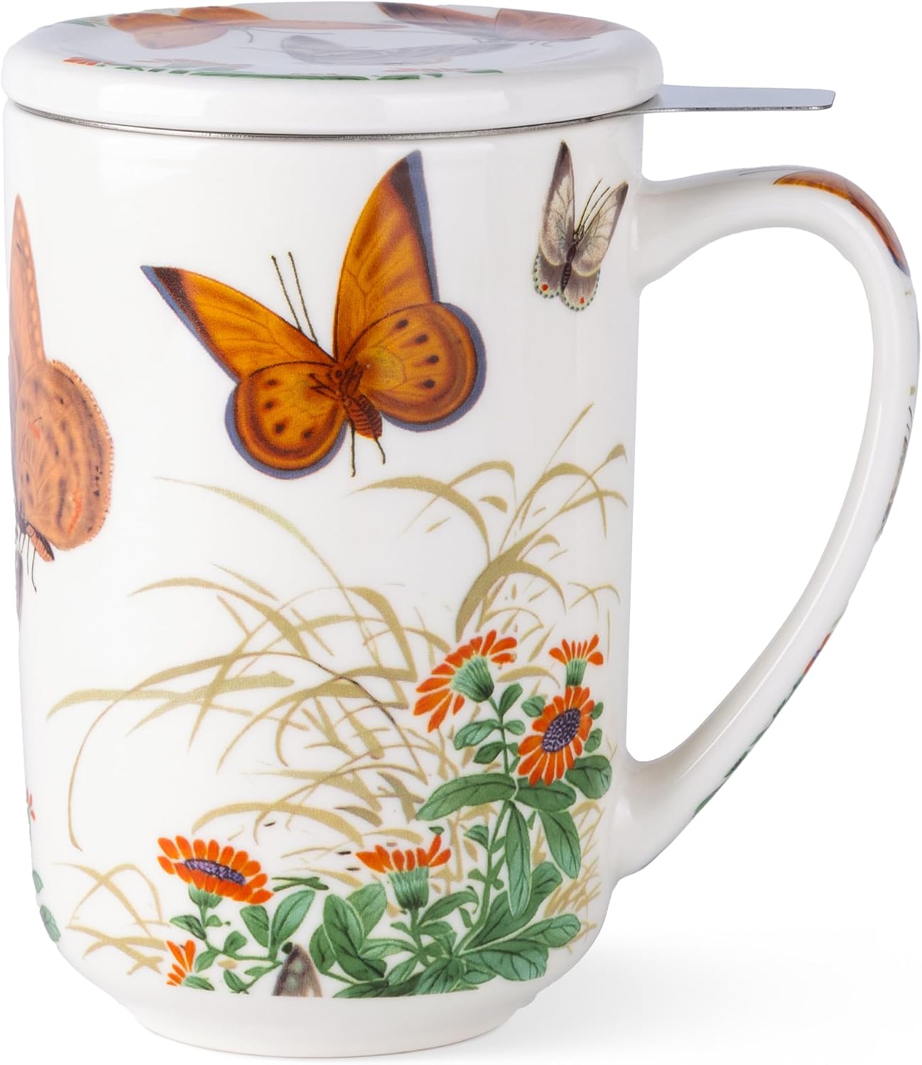 AmorArc Porcelain Tea Mug with Infuser and Lids, 18 Oz Large Cup Strainer with Bag Holder for Loose Leaf Tea, Steeping Coffee Mug for House-warming Wedding Birthday Gift