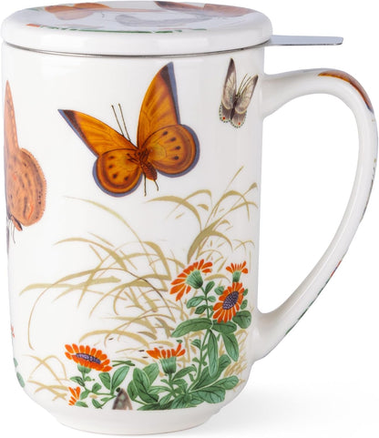 AmorArc Porcelain Tea Mug with Infuser and Lids, 18 Oz Large Cup Strainer with Bag Holder for Loose Leaf Tea, Steeping Coffee Mug for House-warming Wedding Birthday Gift