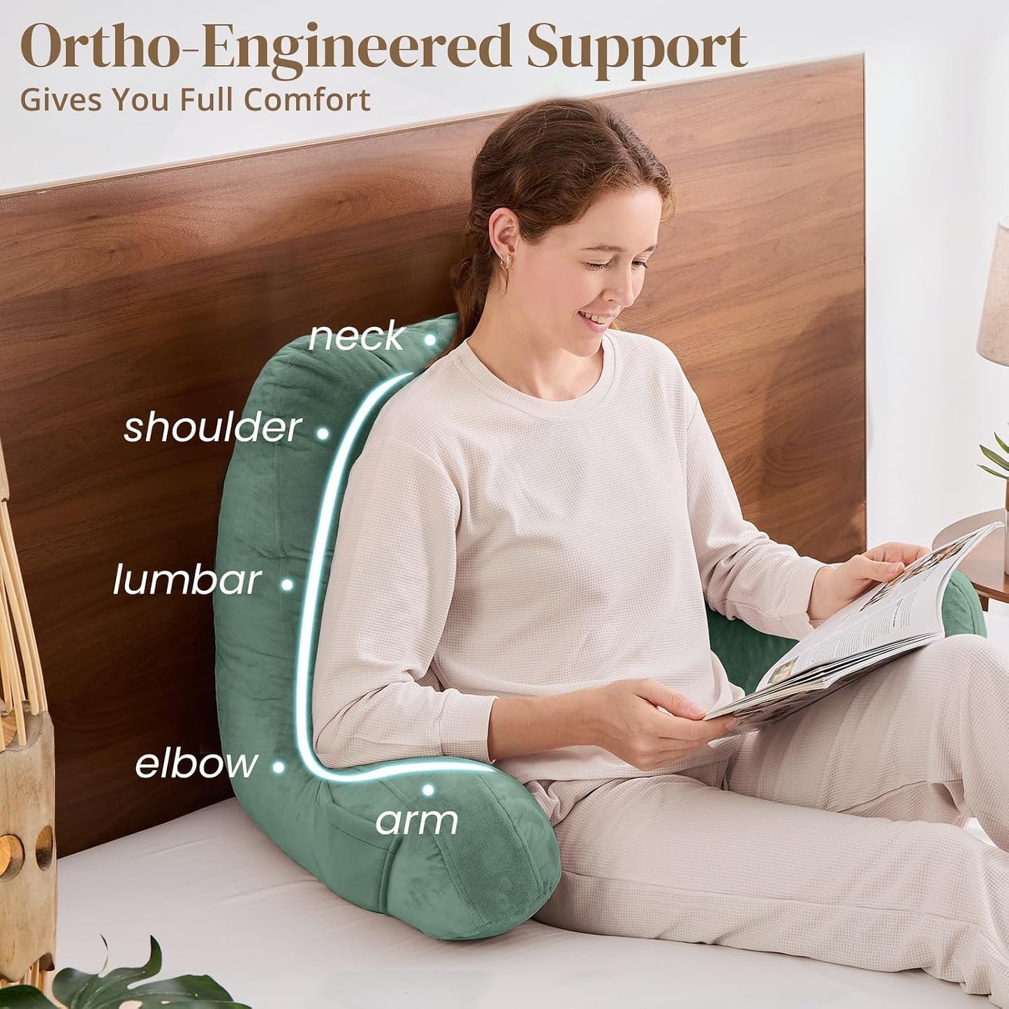 Sasttie Reading Pillows for Sitting in Bed Adult, Back Pillow Bed Sitting Up, Back-Rest Support Cushion for Sit Up on Couch, Sofa, and Floor, Dorm Essentials, Oeko-Tex Certified, Dark Grey