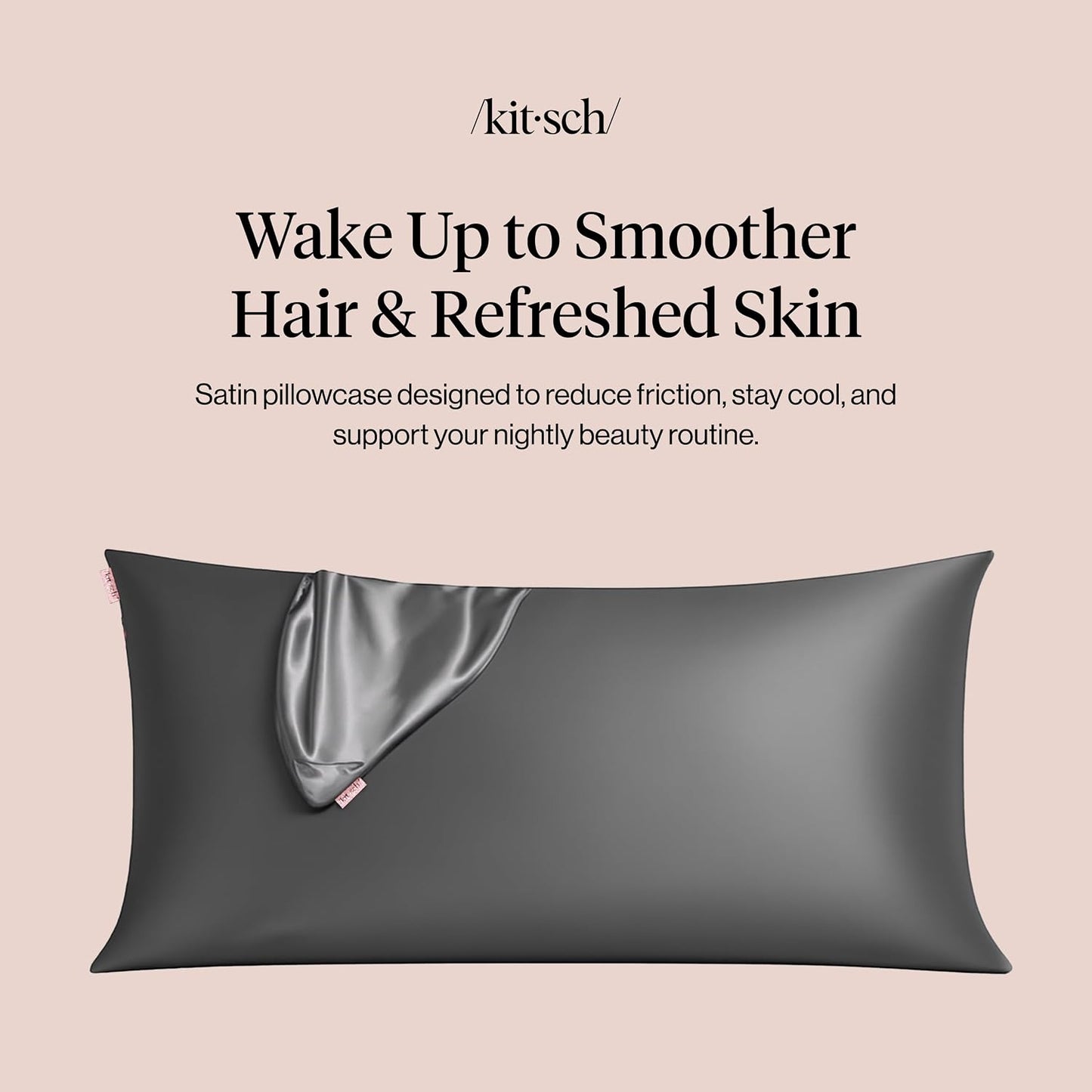 Kitsch Satin Pillowcase with Zipper for Hair & Skin - Softer Than Silk Pillow Cases, Smooth Cooling Satin Pillow Case, Wrinkle-Free, Machine Washable - Pillow Cases Standard Size (19x26) - Blush
