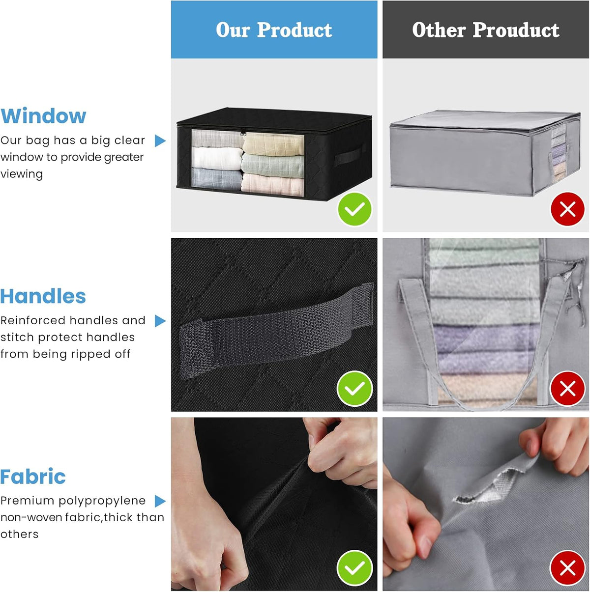 HomeHacks Clothes Organizer Storage Bags, 35L Storage Bins, Gray