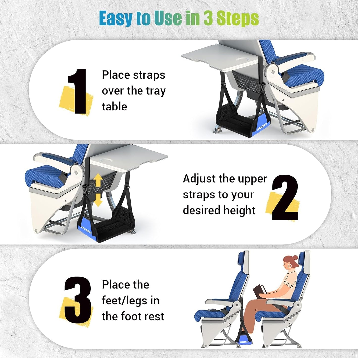 2-Pack Foot Hammock for Plane Travel, No Collapse Thickened Bamboo Airplane Foot Rest with Extended Adjustment Strap, Portable Desk Foot Hammock to Relax Your Feet, Foot Sling Travel Essentials(Black)