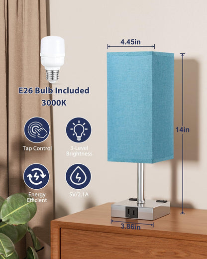 Touch Bedside Table Lamp for Bedroom - Dimmable, USB C+A, 2 AC Outlets