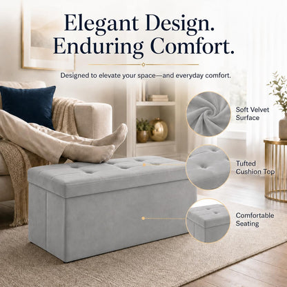ALASDO Storage Ottoman Footrest Stool Small Ottoman with Storage Foldable Ottomans Foot Rest Footstool Bench for Living Room 17x13x13inches Grey