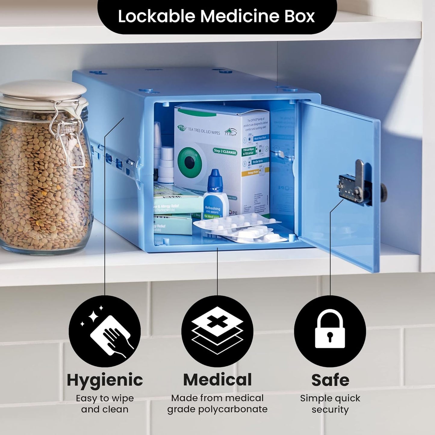 Lockabox One™ | Premium Lock Box | Medium Combination Lock Box For Food, Medicine & Home Safety | External Size 12 x 8 x 6.6 inches (Crystal)
