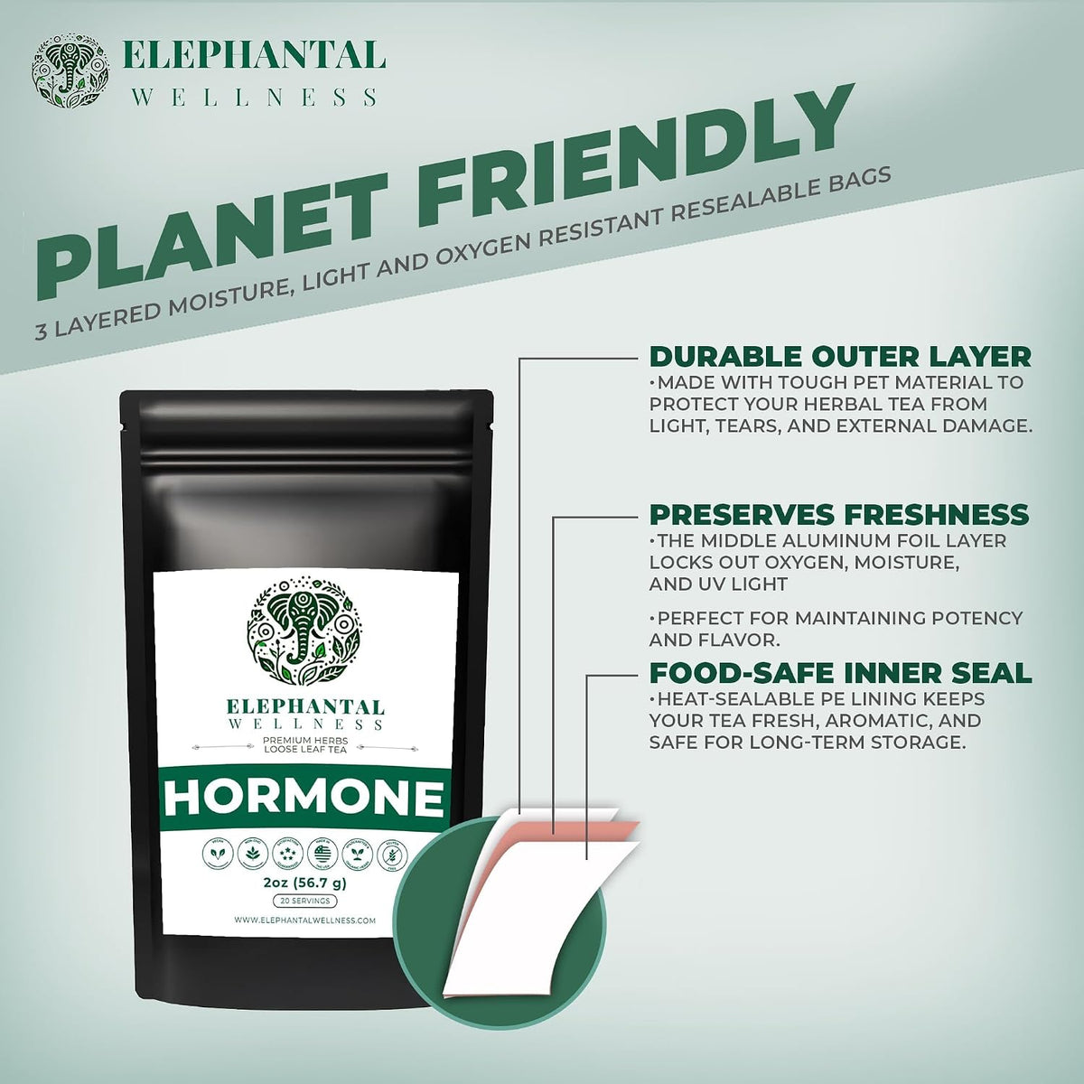 Elephantal Wellness Hormone Herbal Tea Ashwagandha, Vitex, Dong Quai, Shatavari & Raspberry Leaf Caffeine-Free, Non-GMO, 2oz (20 Servings)