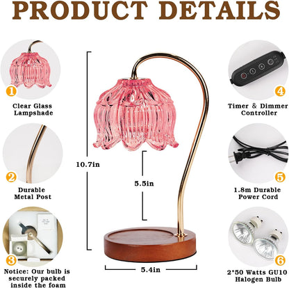 Funistree Flower Candle Warmer Lamp with Timer, Dimmable Candle Lamp Warmer, Christmas Birthday Gifts for Women Mom Her, Housewarming Home Decor, Lotus Wax Warmer for Yankee Candles - Lily Amber