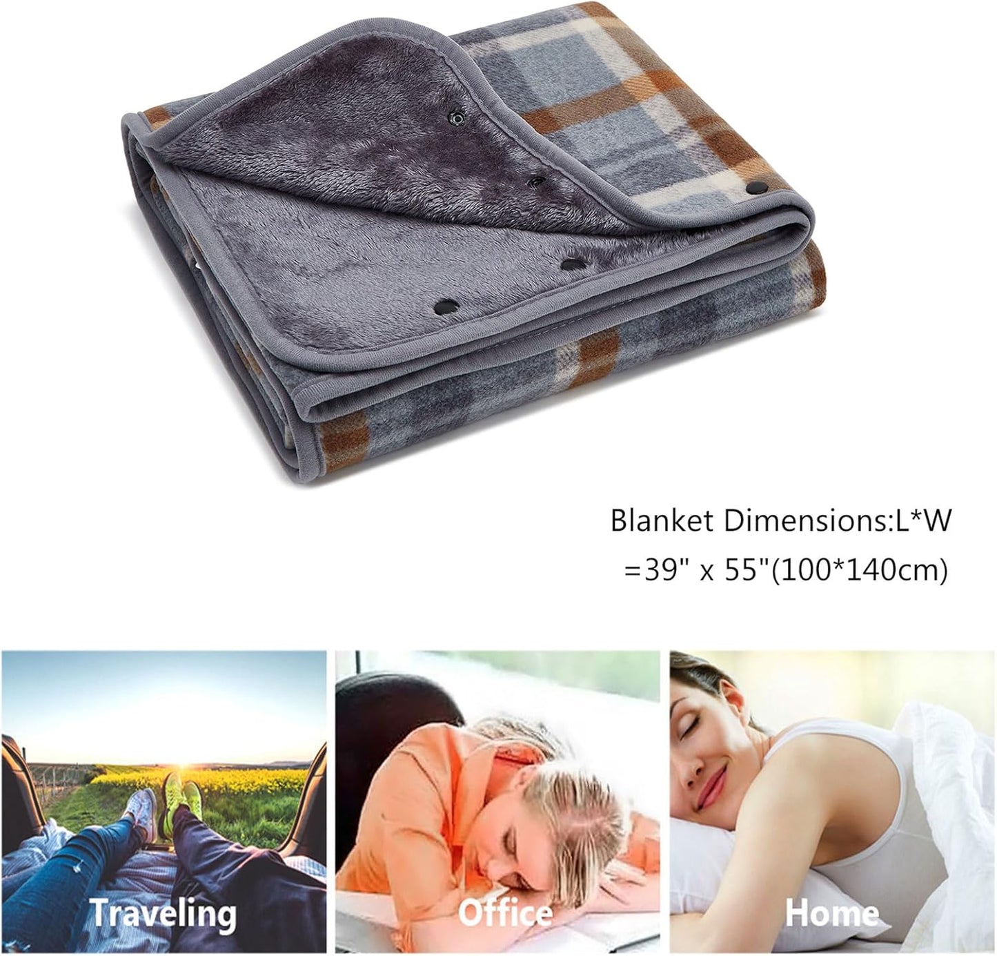 forestfish Fleece Wearable Blanket, Plaid Lap Blanket Comfy Poncho Throw with Buttons for Bed Sofa Office, Grey-White