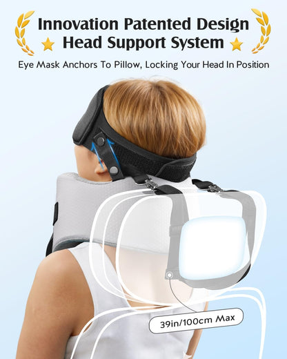 YFONG Travel Pillow for Long Flights, Patented 360° Ergonomic Sleeper Hold Head Support System with Memory Foam Neck Pillow & 3D Sleep Mask, Prevent Head Bobbing for Airplane & Road Trip, Pink