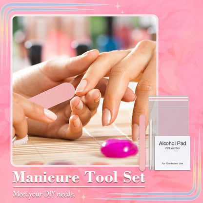 Disposable Manicure Kit - 50pc Mini Nail Buffer, Nail File, Wood Stick, OPP Bag, Press On Nail Tool Kit for Salon Home (Purple)