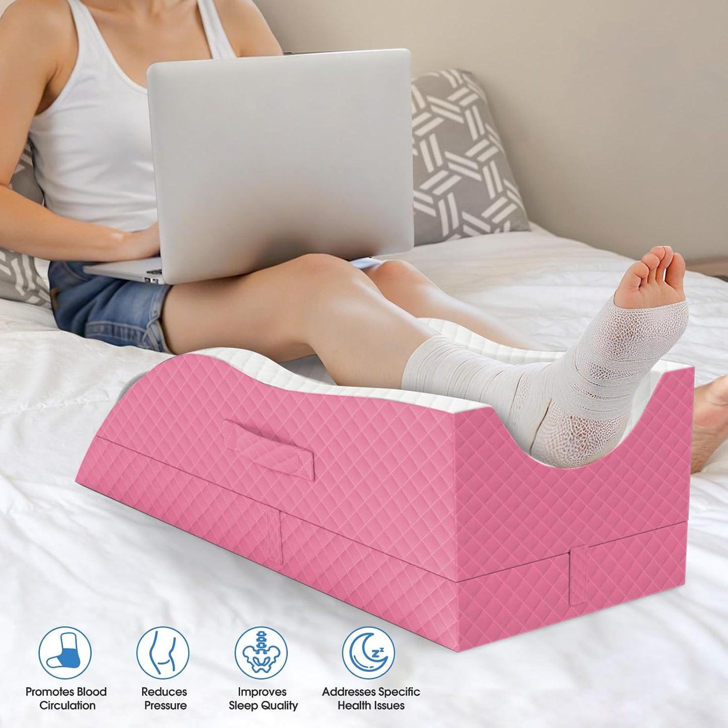 TranquilRelax Elevation Pillows for Leg After Surgery, Memory Foam Adjustable Wedge Pillow for Injury or Rest, Ankle Pillow for Sleeping Blood Circulation, Grey/Single Leg