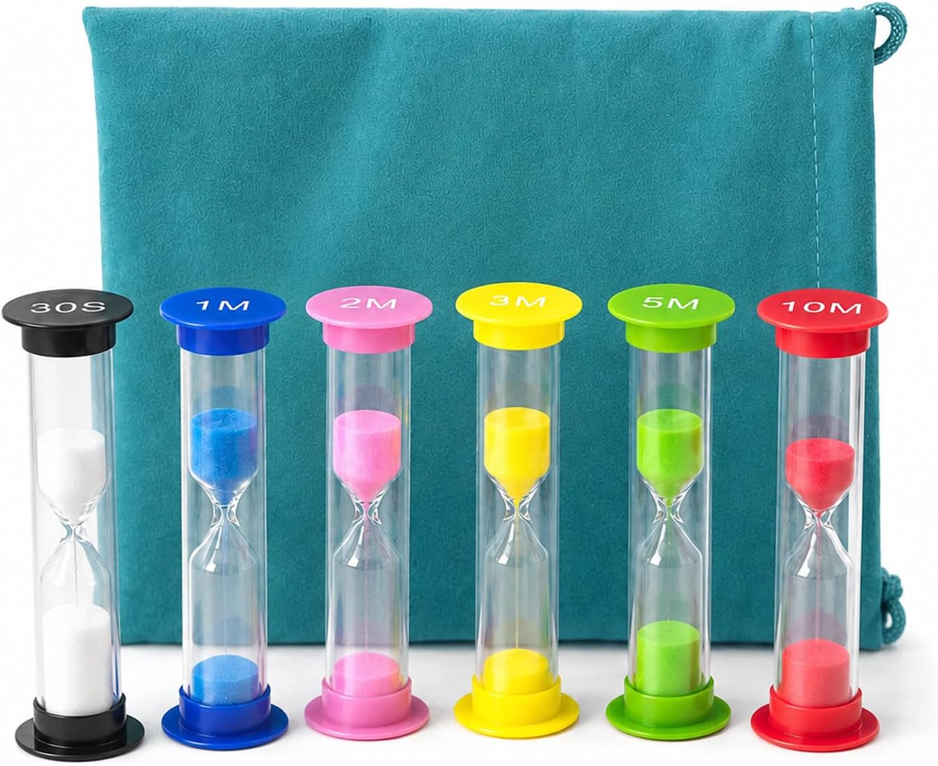 6-Pack Hourglass Sand Timers with Storage Bag, 30 Sec to 10 Min