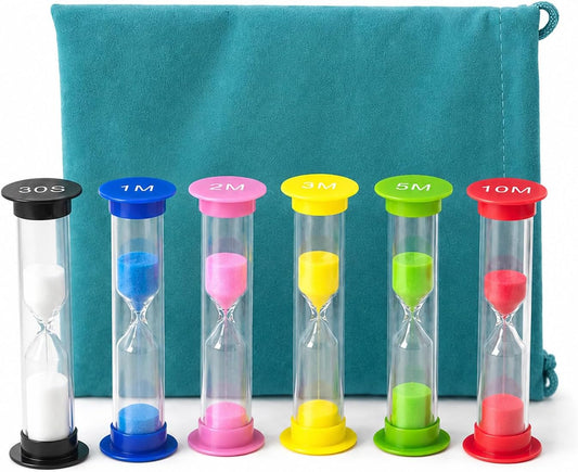 6-Pack Hourglass Sand Timers with Storage Bag, 30 Sec to 10 Min