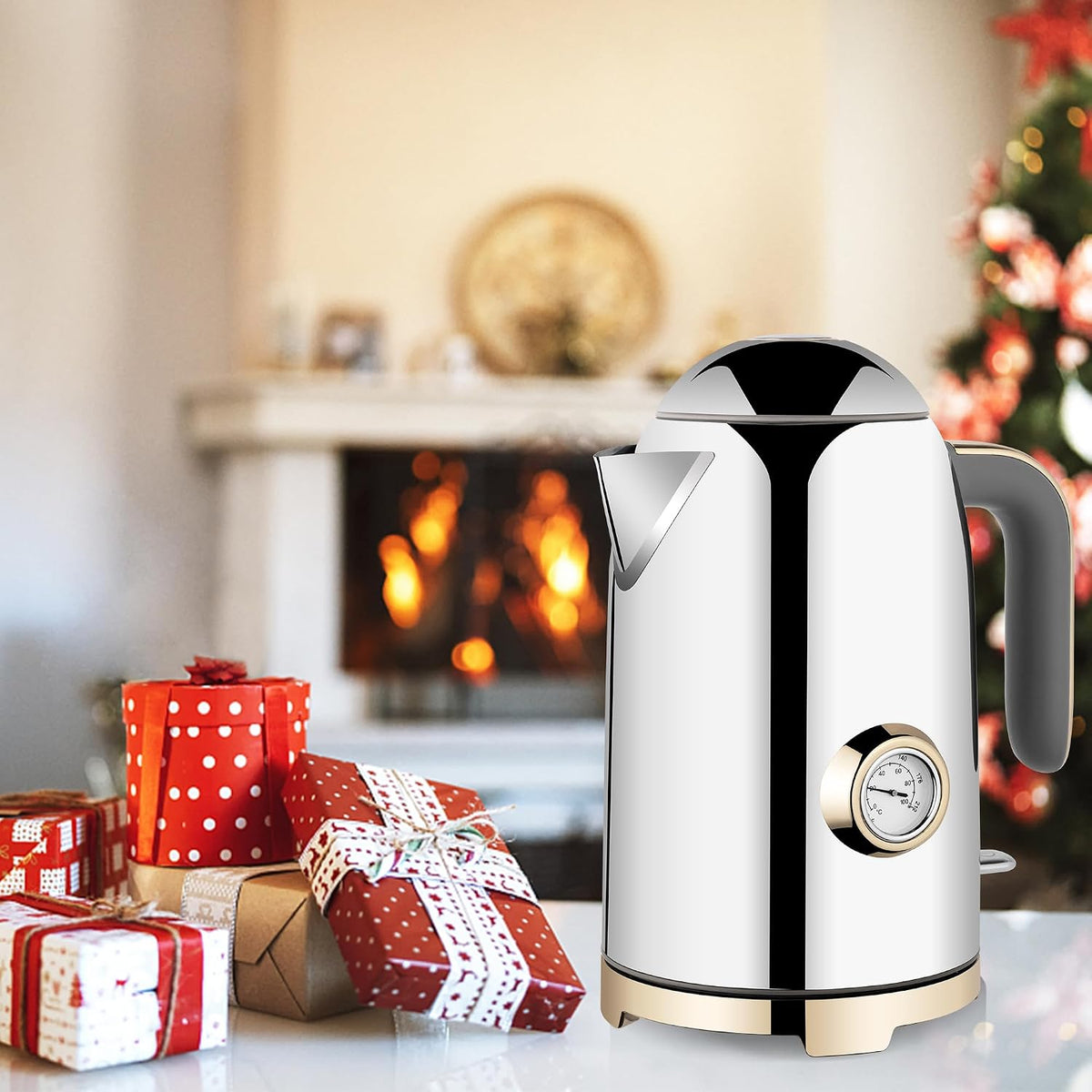 SUSTEAS 57oz Electric Kettle with Thermometer, Hot Water Pot, Retro Green