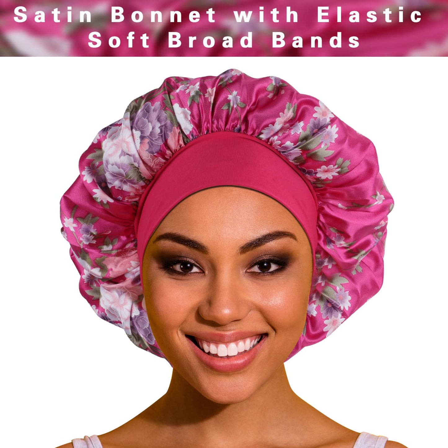 ROYBENS Satin Bonnet Hair Bonnet for Sleeping- 4 Pack Large Bonnets for Women with Elastic Soft Band for Curly Hair Braids