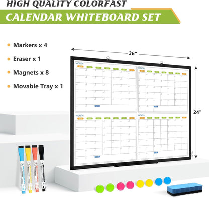 24" x 18" Magnetic Monthly Dry Erase Whiteboard Calendar for Wall