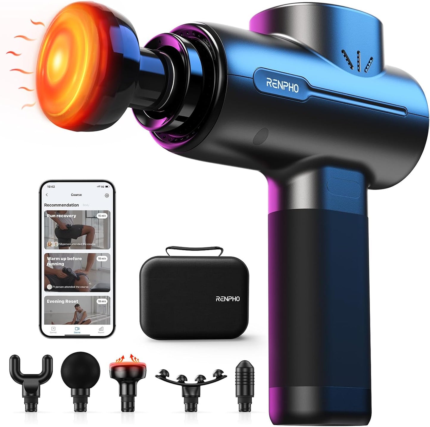 RENPHO Active+ Massage Gun, App-Controlled Guided Courses, Bluetooth