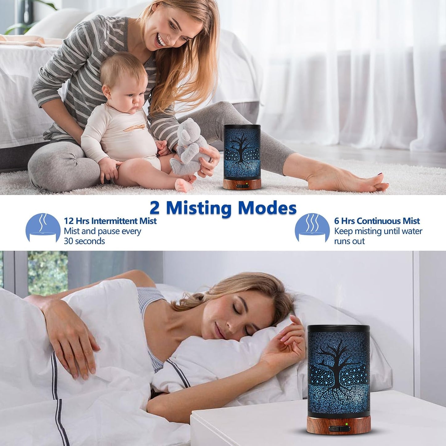 EQUSUPRO Essential Oil Diffuser 300ml Metal Electric Ultrasonic Diffuser for Large Room with Auto Shut-Off, 4 Timer Setting &7 Colors Night Light for Home
