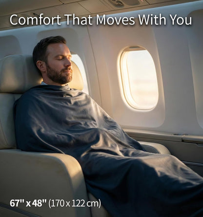 Litume Travel Blanket Lightweight and Breathable, 67 x 48 in Soft Airplane Flight Blanket for Travelers, Foldable Camping Sheet with Stuff Sack for Train, Camp, backpacking, office, home (Velvet E650)