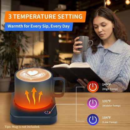 VOBAGA Coffee Mug Warmer for Desk with Auto Shut Off & 3-Temp Settings, Coffee Cup Warmer with Smart Safety Alert Home Office Accessory, Perfect for Coffee, Tea, Milk (Mug for Display)