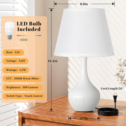 Seealle 16.1" Touch Table Lamps for Nightstand, 3-Way Dimmable Small Bedroom Lamps for Night Stands, Black Bedside Lamps for Living Room, Kids Room, End Table