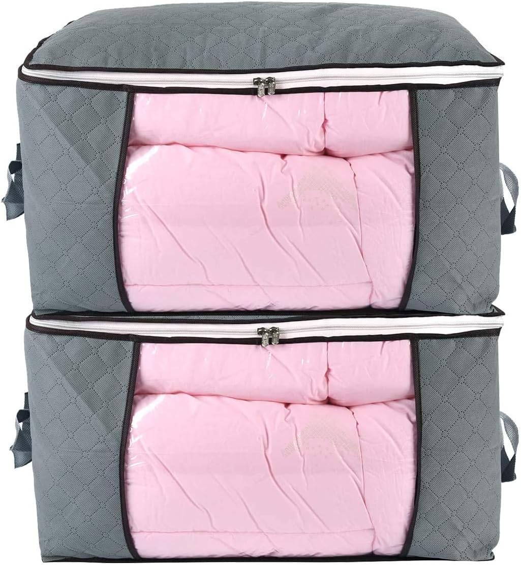 combocube Comforter Storage Bag, Zippered Bag with Large Clear Window and Carry Handles, Space Saver Organizers for Closet, Blanket, Pillow, Quilt, Bedding, Clothes (Grey Large)