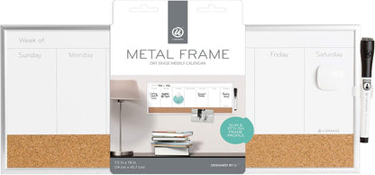 U Brands Dry Erase Weekly Combo Board, 7" x 16-2/3" Inches, Office Supplies, Silver Aluminum Frame, Pack of 1 (4585U03)