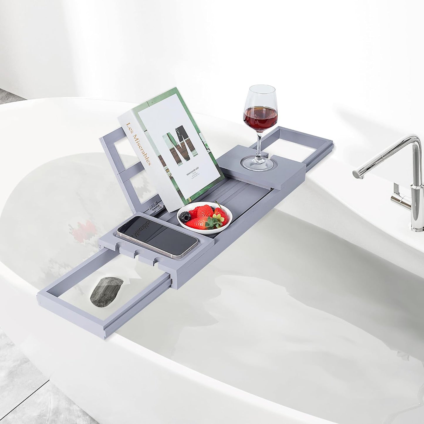 Utoplike Bamboo Bathtub Caddy Tray for Tub, Expandable Bath Table Trays