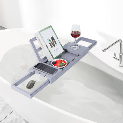 Utoplike Bamboo Bathtub Caddy Tray for Tub, Expandable Bath Table Trays