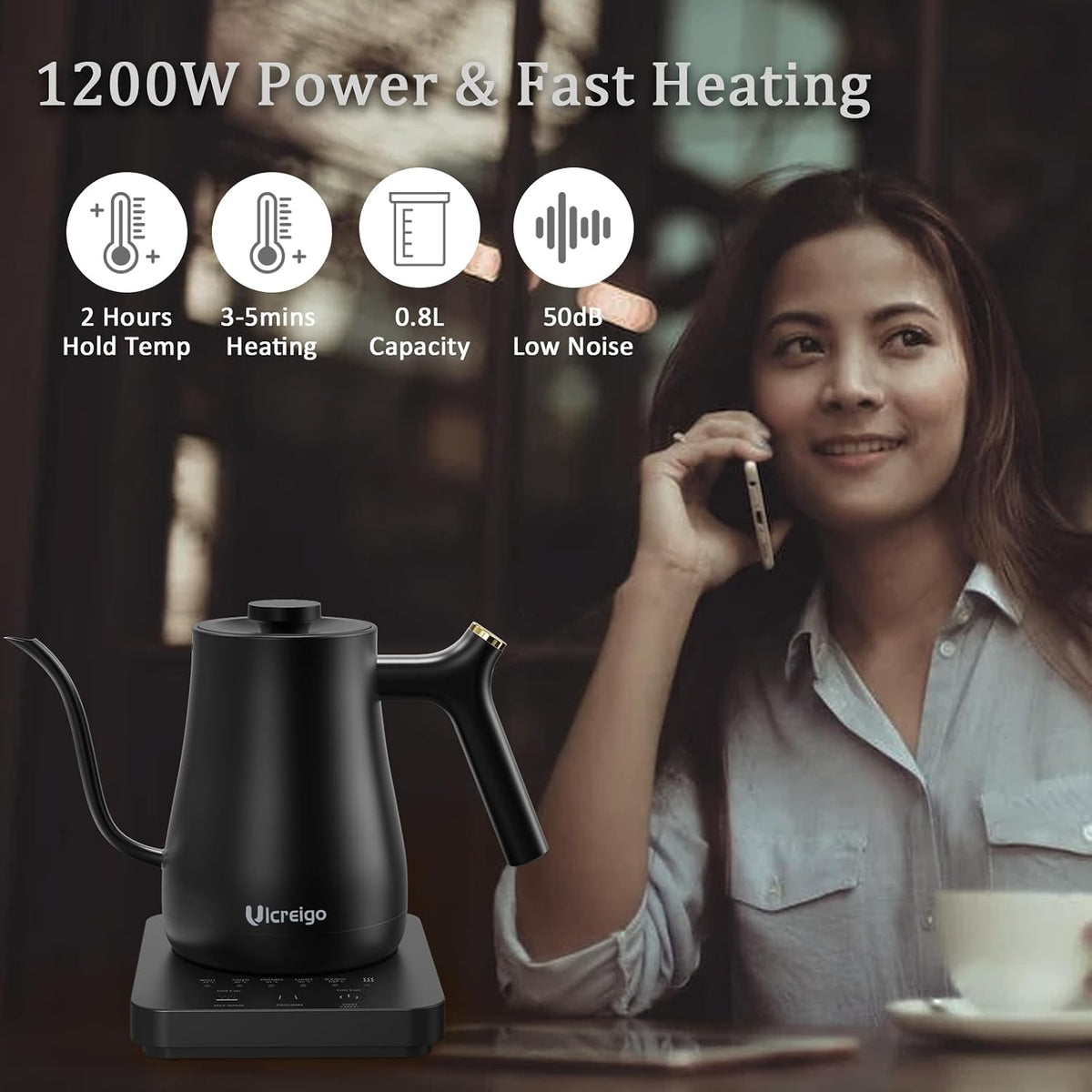 Gooseneck Kettle，0.8L Temperature Control Electric Tea Kettle