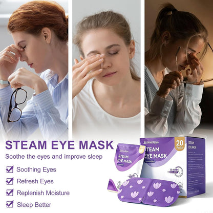 20 Packs Steam Eye Masks Disposable, Self Heating Heated Eye Mask Warm Compress for Sleep, Travel, Spa, Lint-Free Breathable Eye Masks for Women Men, Relaxation Gifts for Her Him (Unscented)