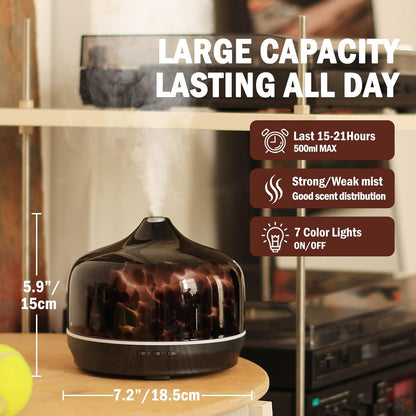 Porseme 500ml Glass Essential Oil Diffuser Aromatherapy Ultrasonic Cool Mist Humidifier 15-21 Running Hours Waterless Auto-Off Air Diffusers for Sleeping Yoga Working Spa(Light Blue)