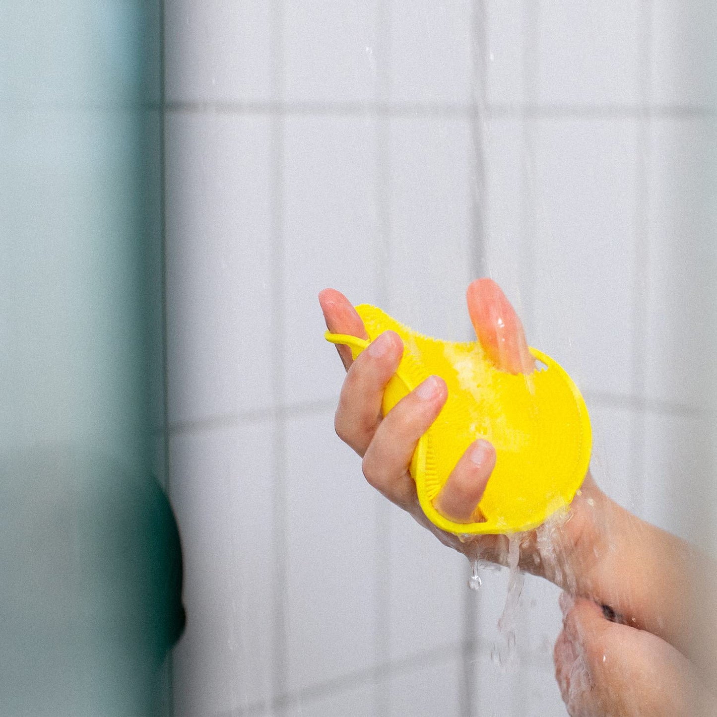 Boie USA Flat Body Scrubber - Soft Silicone-Like Exfoliating Shower Scrubber & Body Cleansing Brush - Stick-to-Wall Loofah Replacement - Antimicrobial Exfoliator for All Skin Types (Blue)