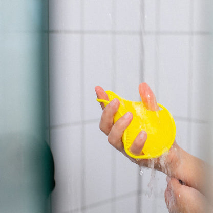 Boie USA Flat Body Scrubber - Soft Silicone-Like Exfoliating Shower Scrubber & Body Cleansing Brush - Stick-to-Wall Loofah Replacement - Antimicrobial Exfoliator for All Skin Types (Blue)