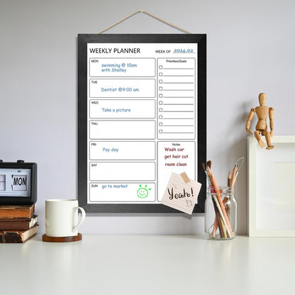 Dry Erase White Board Weekly Calendar Board, Magnetic Whiteboard for Wall,10.6“x14.7 Solid Wood Rustic Brown Framed Message Board, Planner Board for Office, Home, Schooll(Weekly-BB-RB-2737)