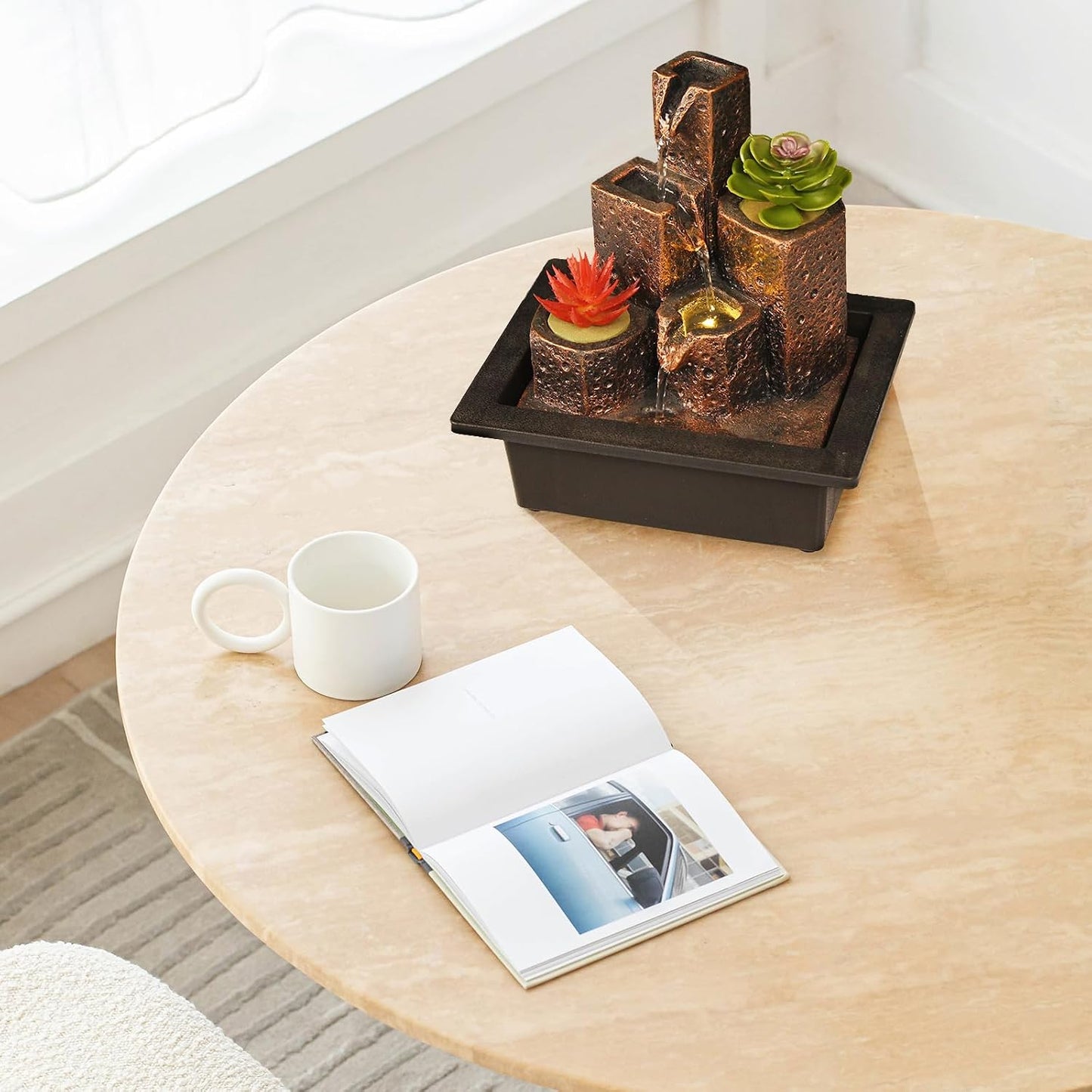 Tabletop Waterfall Fountain Indoor Themed Coral Seashell Tabletop Water Fountain Meditation (Ocean)